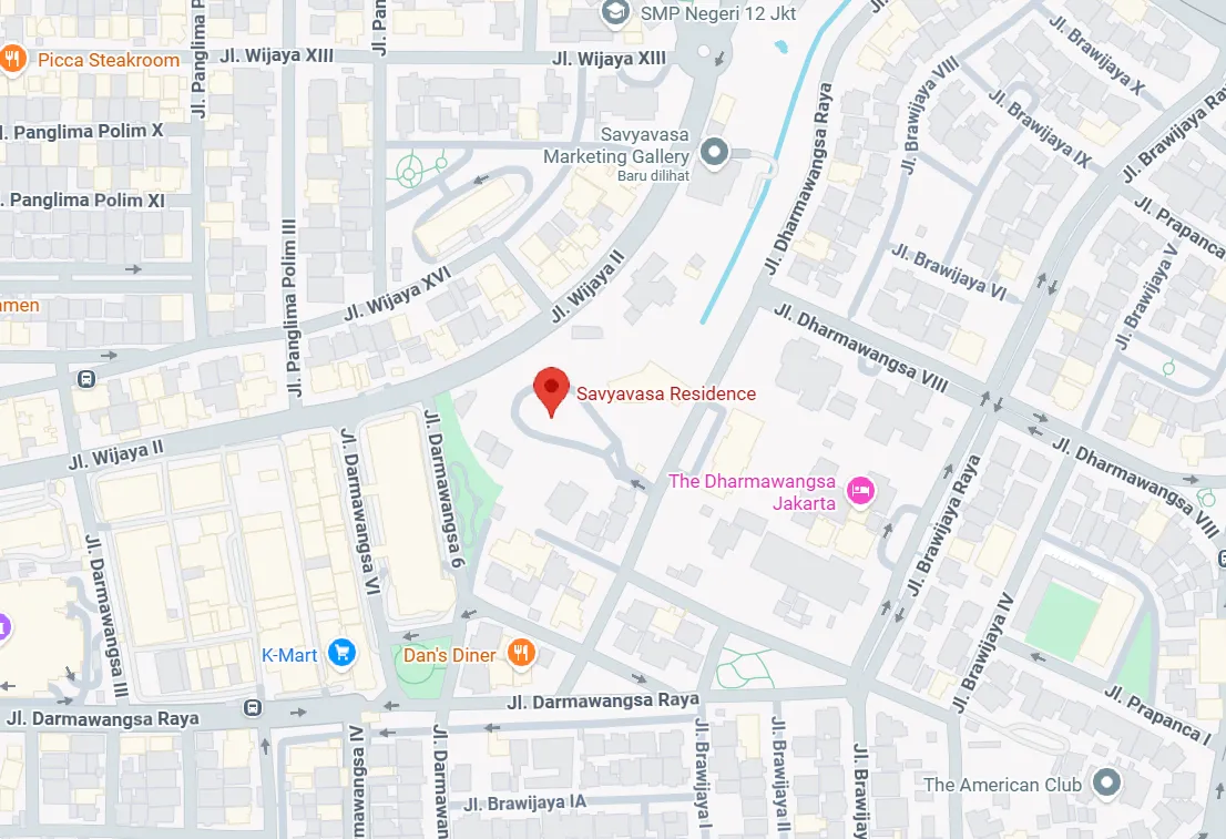 Peta Lokasi Savyavasa Residences Dharmawangsa Jakarta Selatan